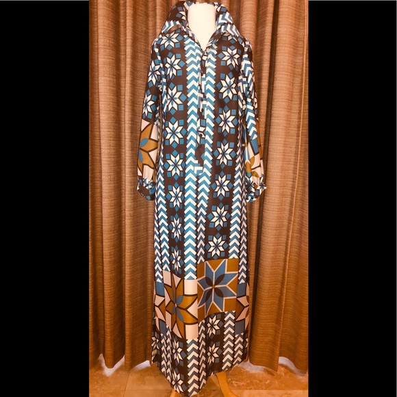 LANVIN VINTAGE Maxi dress bold blues and gold - Picture 2 of 16